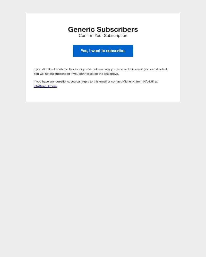 Screenshot of email sent to a NANUK Newsletter subscriber