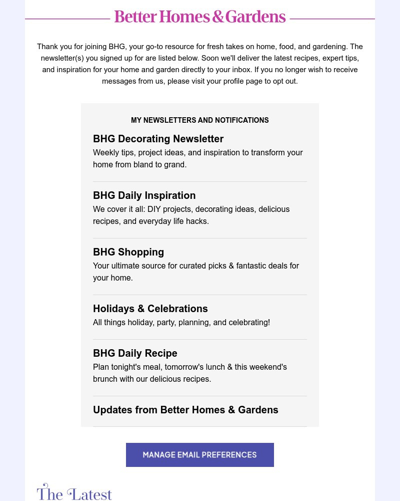 Screenshot of email sent to a Better Homes and Gardens Newsletter subscriber