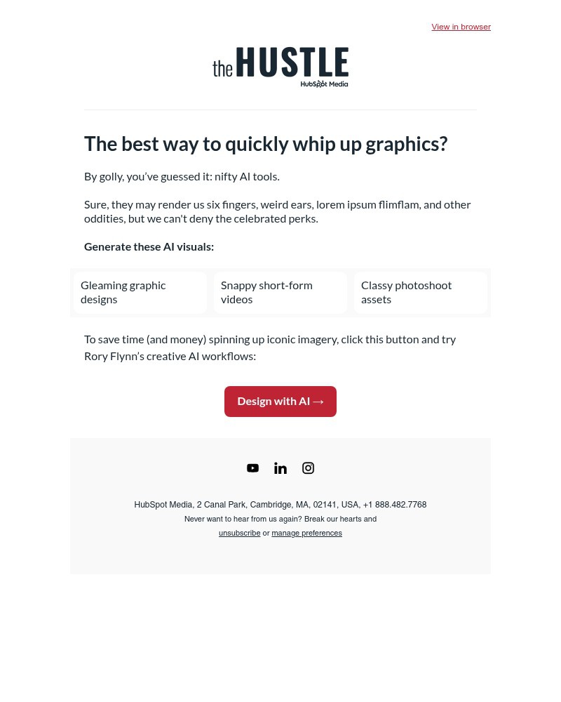 Screenshot of email sent to a The Hustle Newsletter subscriber