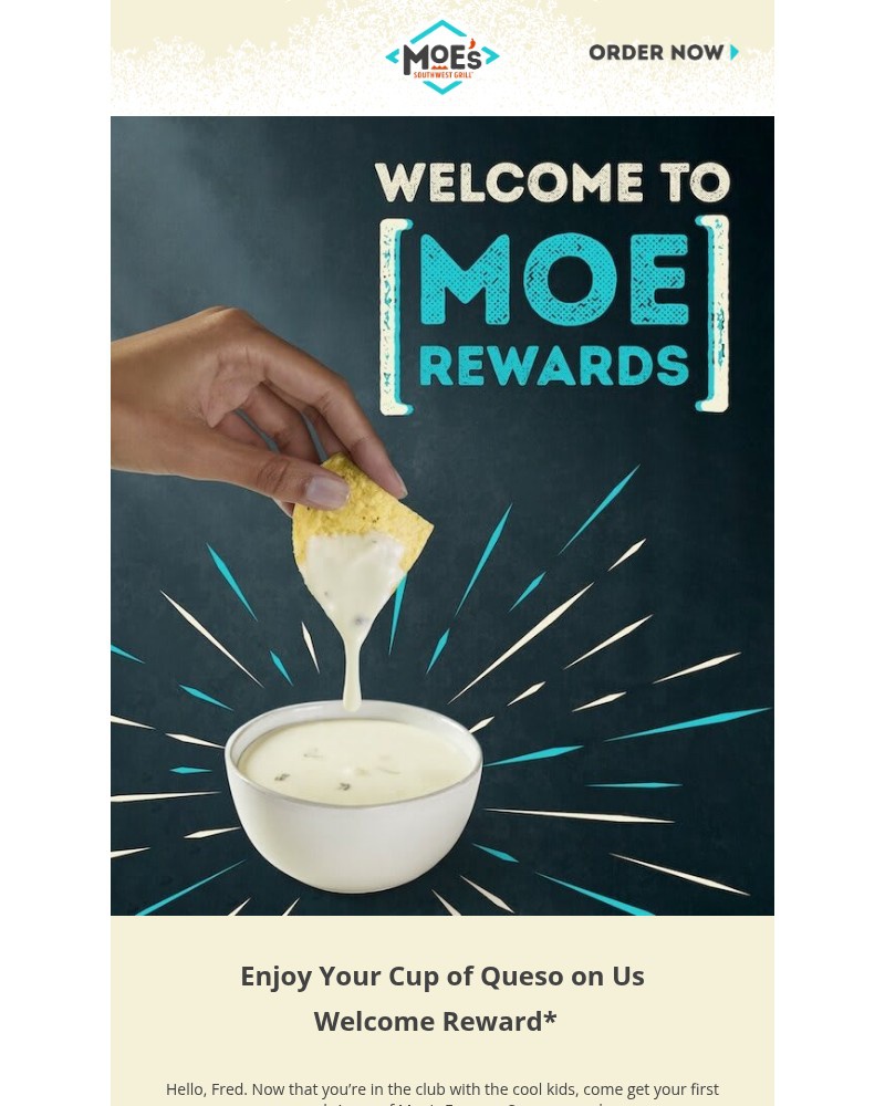 Screenshot of email sent to a Moe’s Southwest Grill Registered user