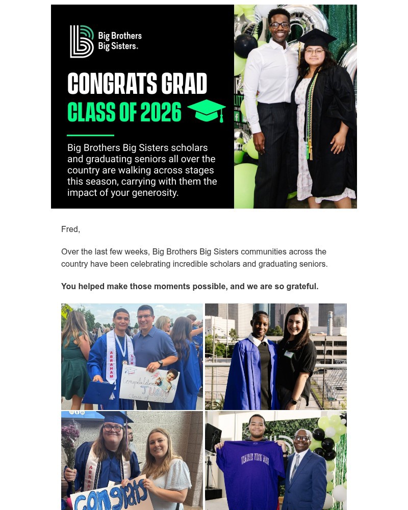 Screenshot of email sent to a Big Brothers Big Sisters of America Newsletter subscriber