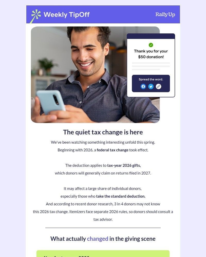 Screenshot of email sent to a RallyUp Newsletter subscriber