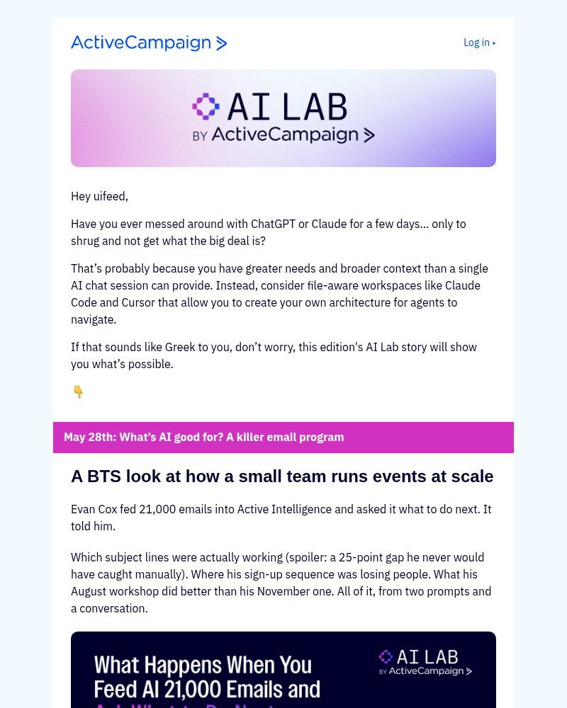 Screenshot of email sent to a ActiveCampaign Customer