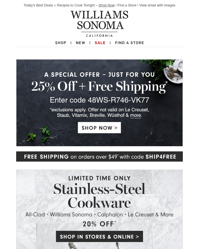 Screenshot of email with subject /media/emails/cookware-sale-starts-now-all-clad-williams-sonoma-more-your-code-for-25-off-insid_GLRTAAB.jpg