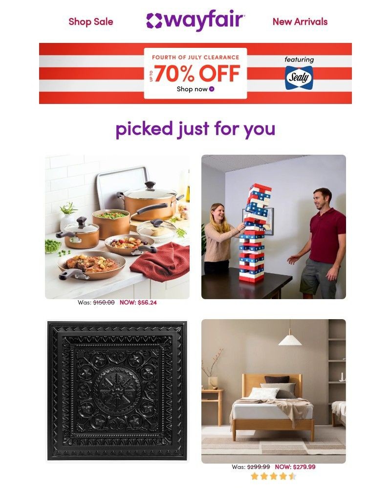 Screenshot of email sent to a Wayfair Newsletter subscriber