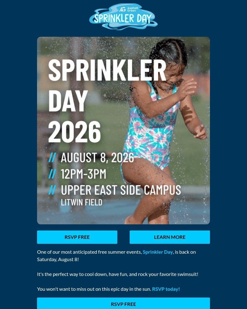 Screenshot of email sent to a Asphalt Green Newsletter subscriber