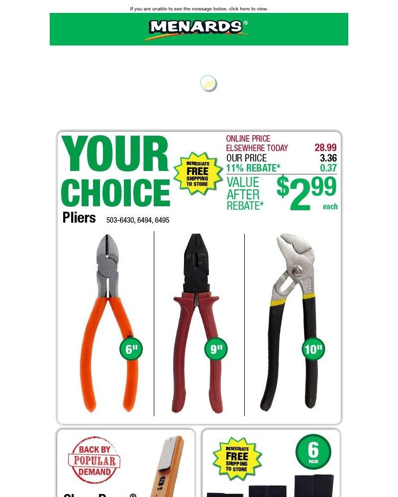 Screenshot of email sent to a Menards Newsletter subscriber