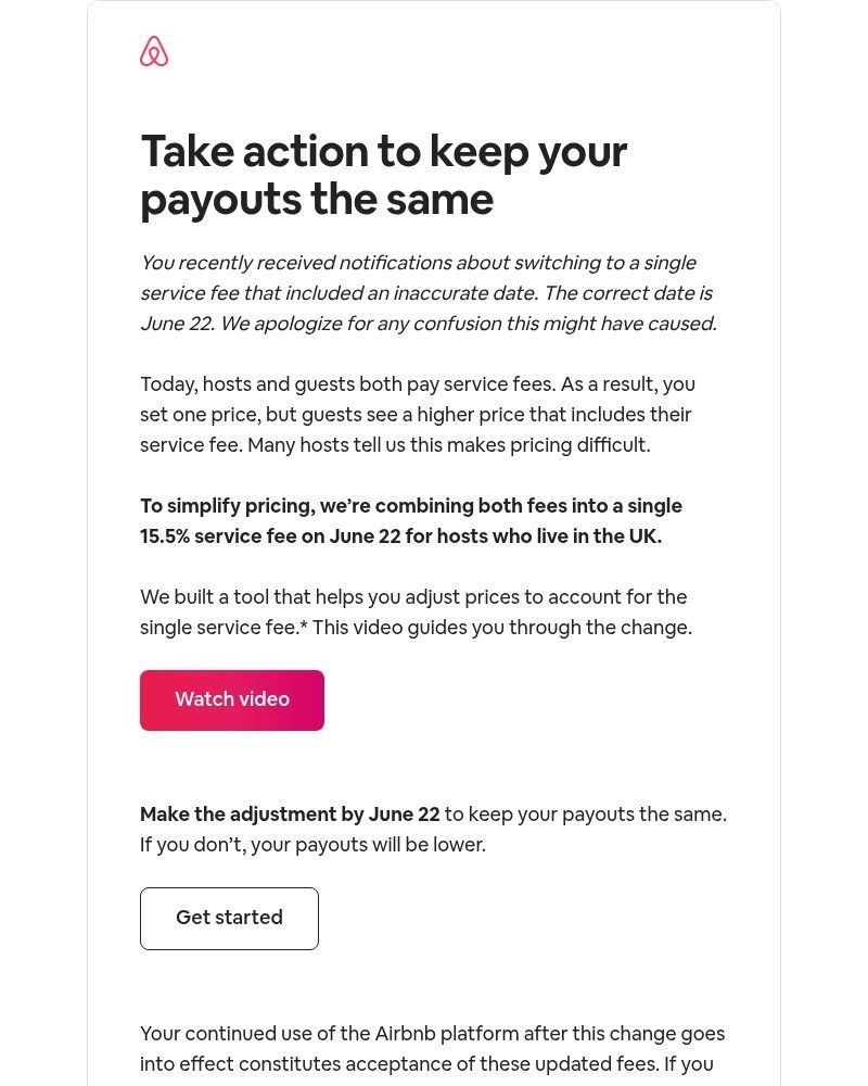 Screenshot of email sent to a Airbnb Registered user
