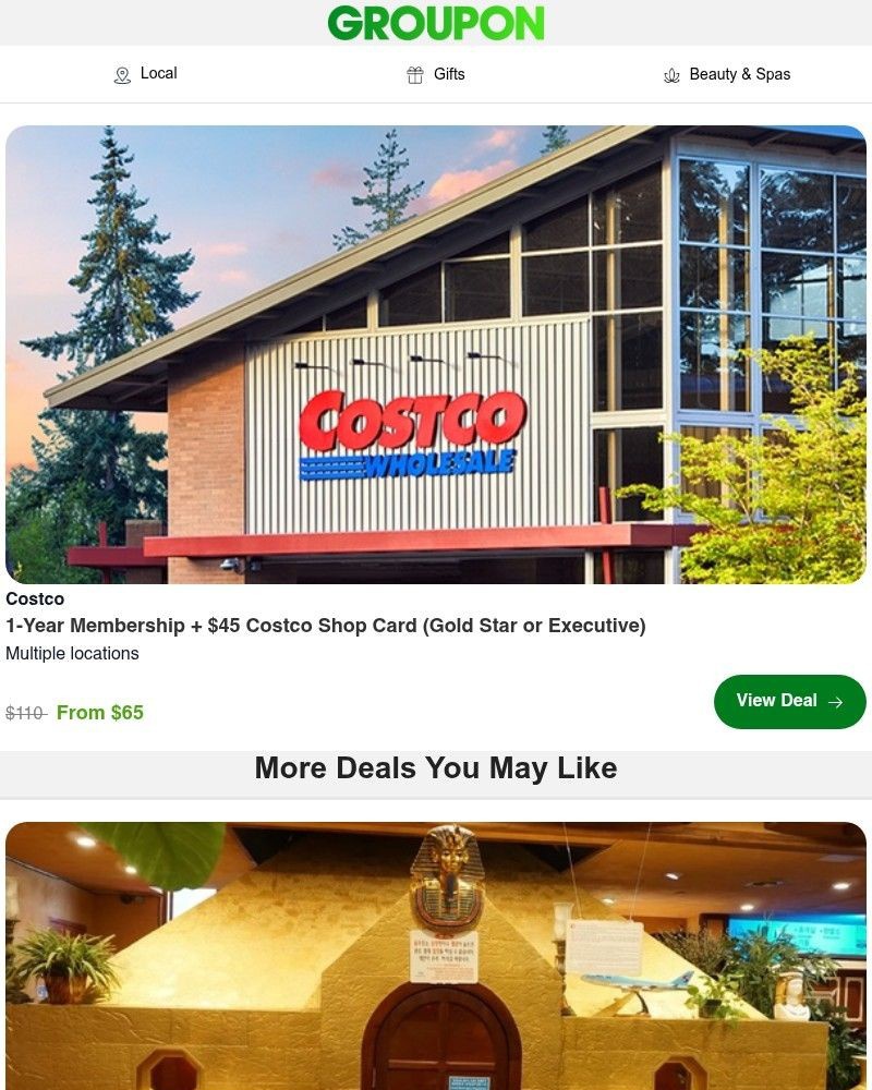 Screenshot of email sent to a Groupon Newsletter subscriber