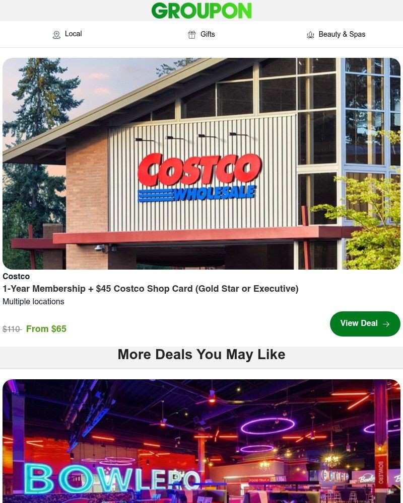 Screenshot of email sent to a Groupon Newsletter subscriber