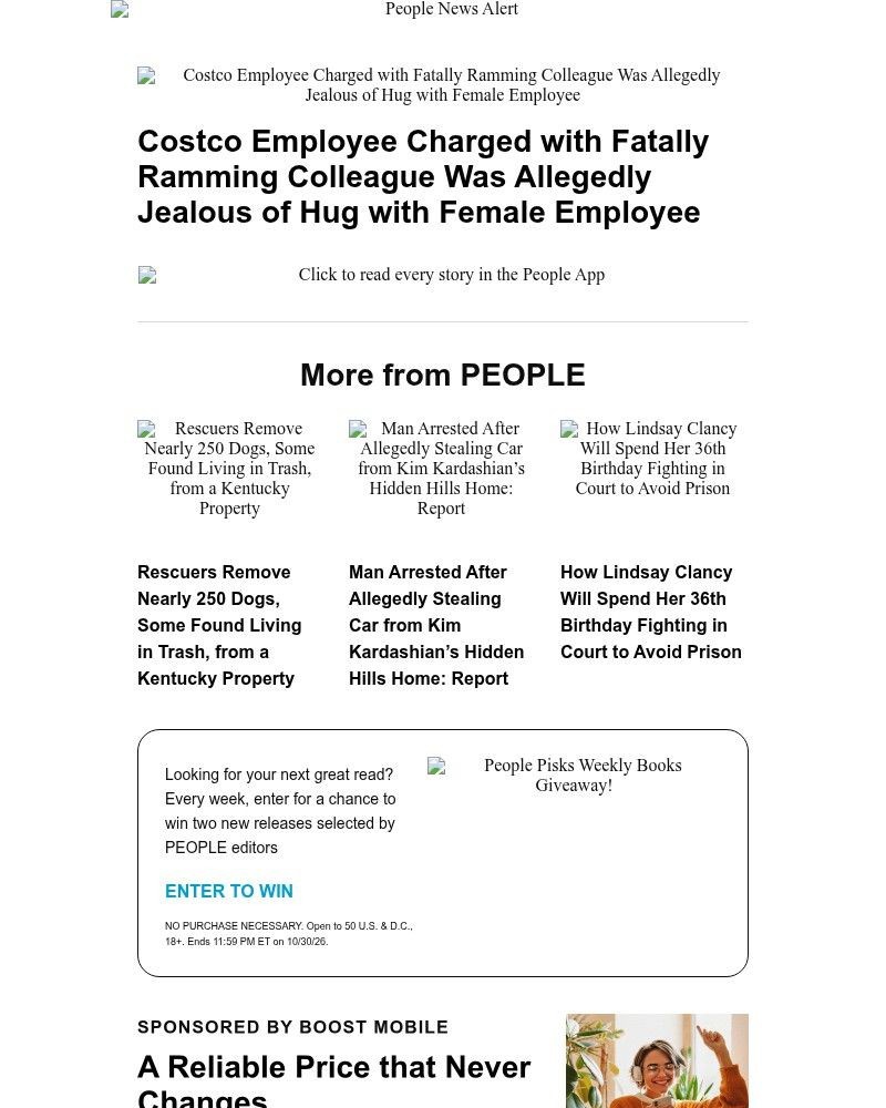 Screenshot of email sent to a People Newsletter subscriber
