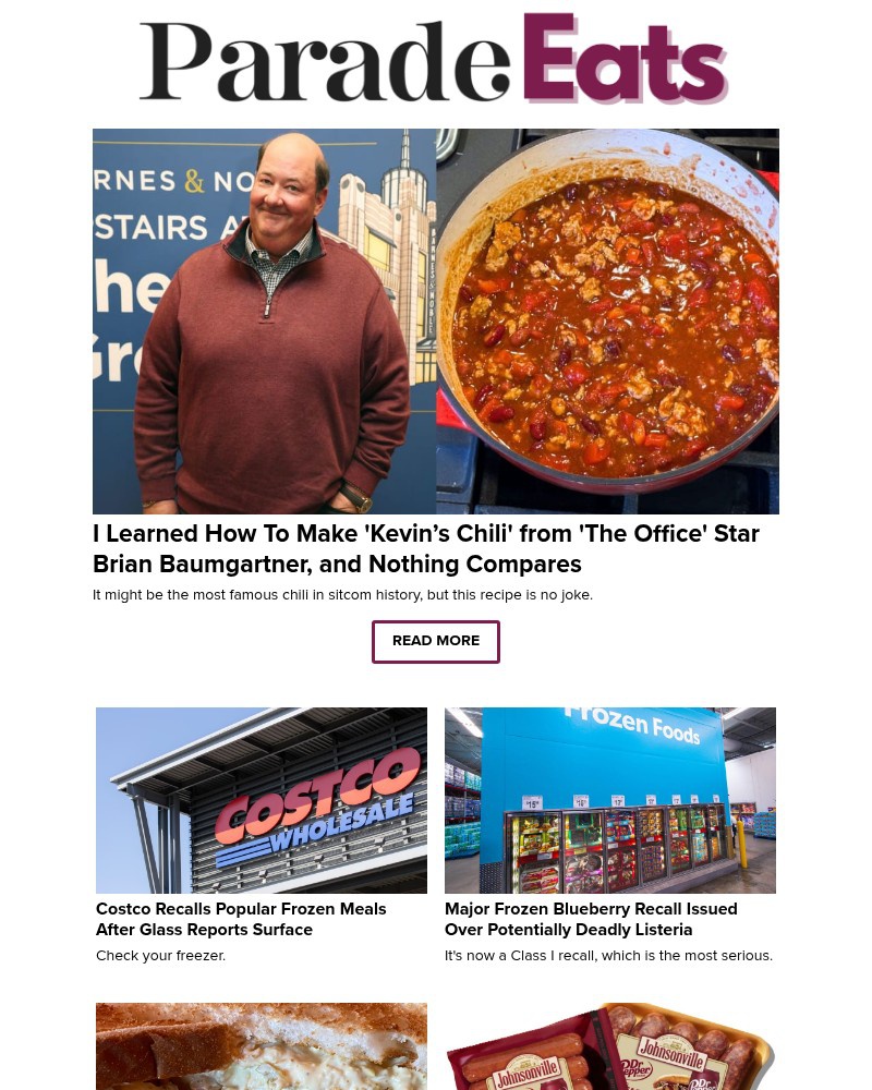 Screenshot of email sent to a Parade Newsletter subscriber