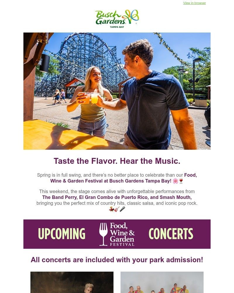 Screenshot of email sent to a Busch Gardens Newsletter subscriber