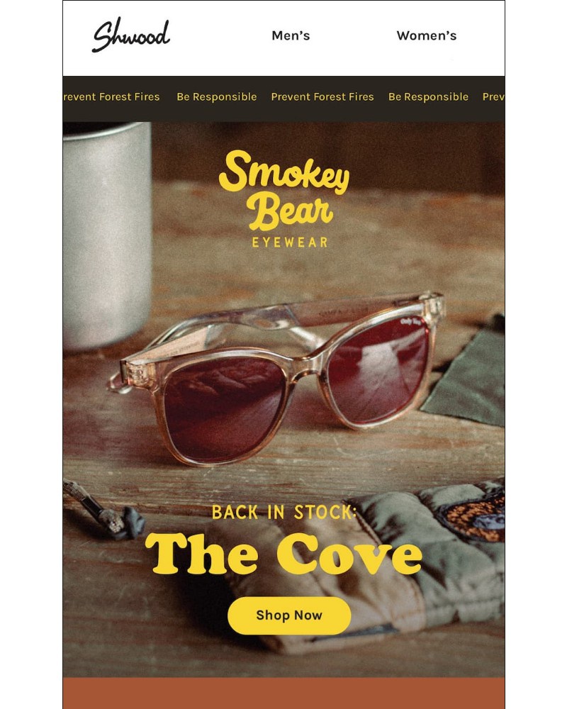 Screenshot of email with subject /media/emails/cove-smokey-bear-back-in-stock-f68ad3-cropped-d15f4876.jpg