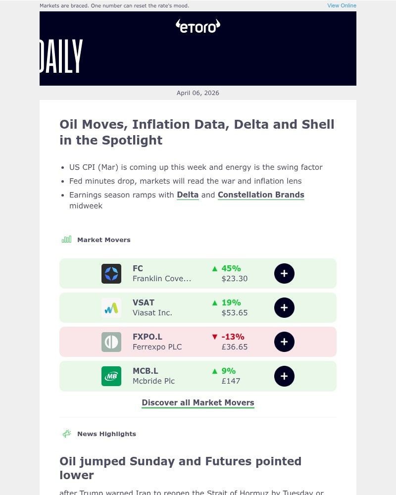 Screenshot of email sent to a eToro Registered user
