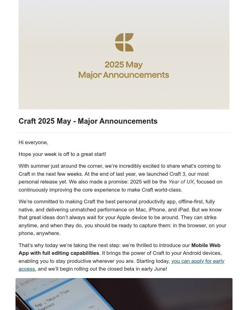 Screenshot of email with subject /media/emails/craft-2025-may-major-announcements-bdf73d-cropped-a1f7e717.jpg