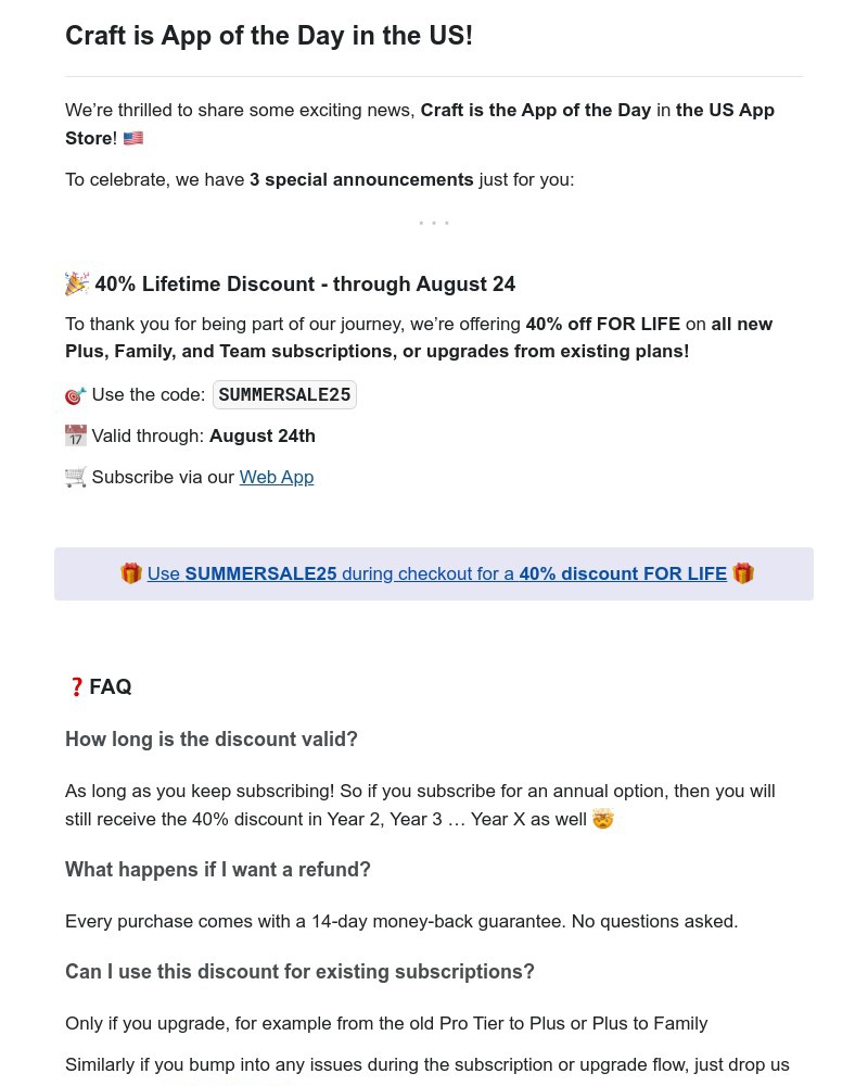 Screenshot of email with subject /media/emails/craft-app-of-the-day-and-3-announcements-19e51f-cropped-721e0976.jpg