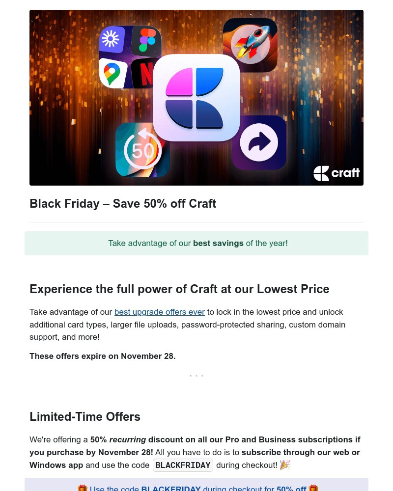 Screenshot of email with subject /media/emails/craft-docs-last-chance-50-recurring-black-friday-discount-3ee3cf-cropped-6d76f5cc.jpg