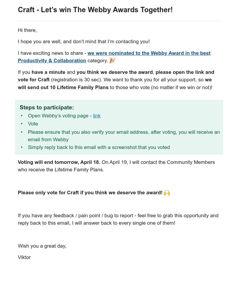 Screenshot of email with subject /media/emails/craft-lets-win-the-webby-awards-together-a24bf6-cropped-f2eab475.jpg