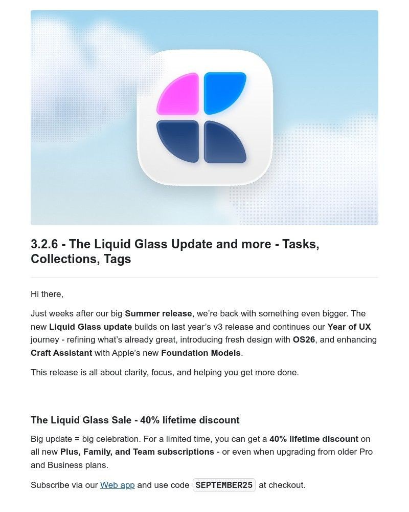 Screenshot of email with subject /media/emails/craft-the-liquid-glass-update-and-more-tasks-collections-tags-48001f-cropped-00a432d6.jpg