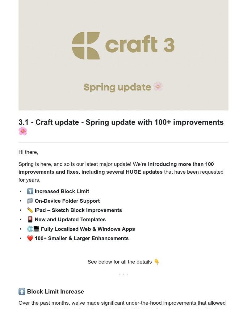 Screenshot of email with subject /media/emails/craft-update-spring-update-with-100-improvements-d0b00a-cropped-b1c08d76.jpg