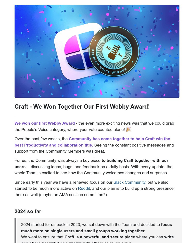 Screenshot of email with subject /media/emails/craft-we-won-together-our-first-webby-award-bf368a-cropped-69ae7288.jpg
