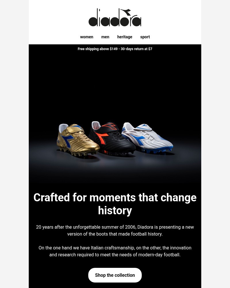 Screenshot of email sent to a Diadora Newsletter subscriber