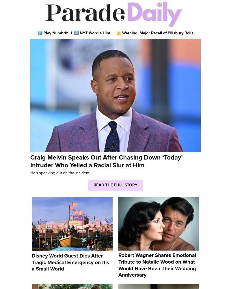 Screenshot of email sent to a Parade Newsletter subscriber