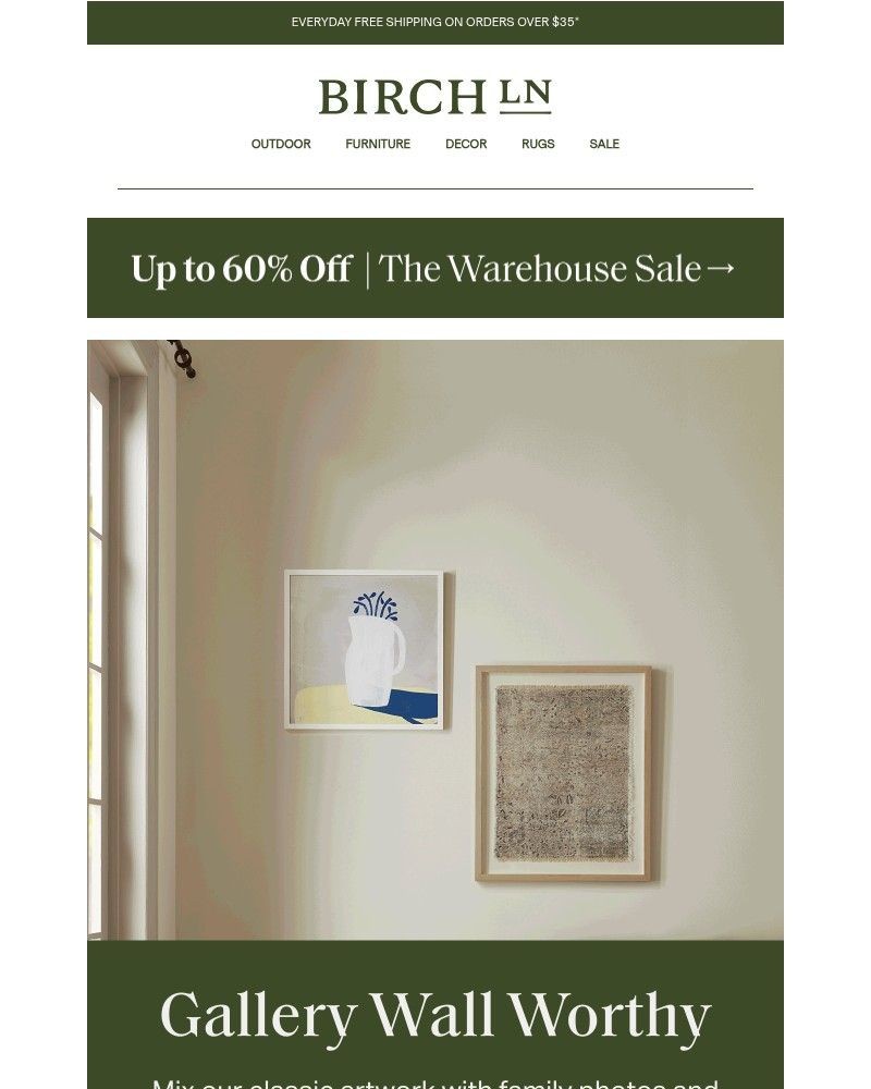 Screenshot of email sent to a Birch Lane Newsletter subscriber