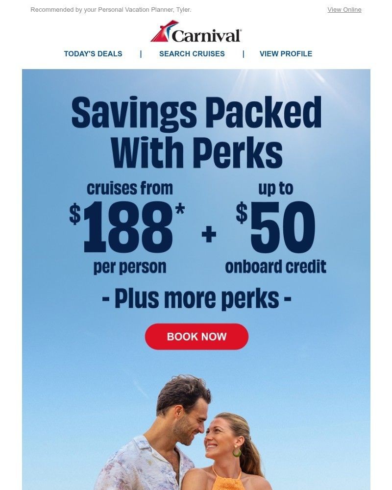 Screenshot of email sent to a Carnival Cruise Line Registered user