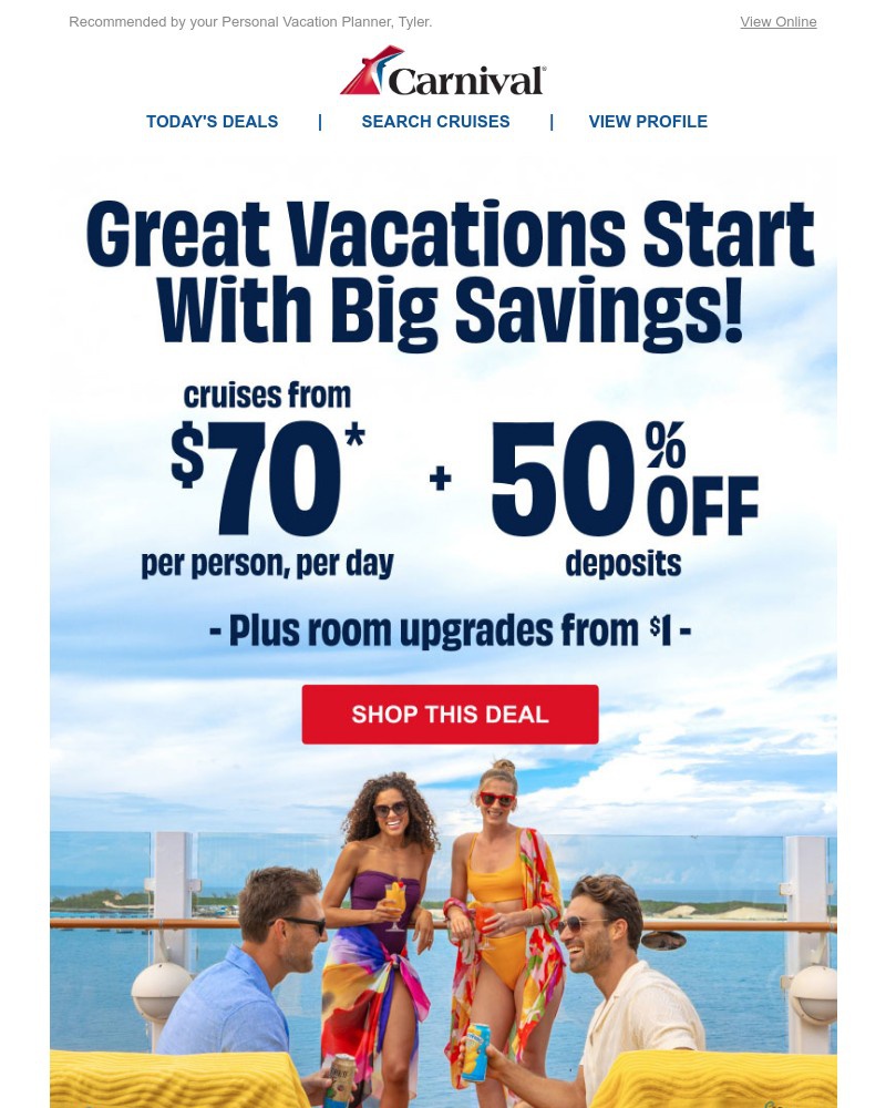 Screenshot of email sent to a Carnival Cruise Line Registered user