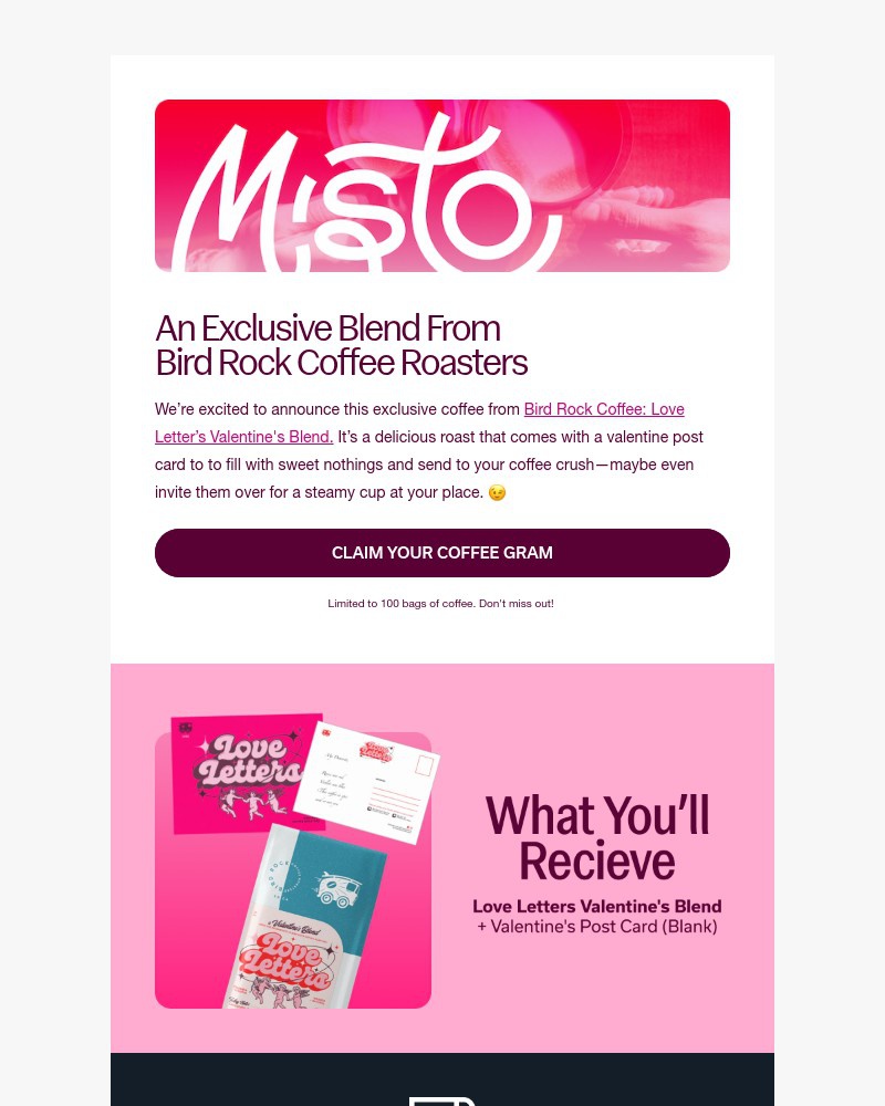 Screenshot of email sent to a Misto Box Newsletter subscriber