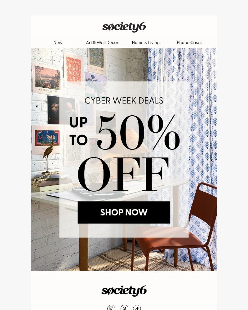 Screenshot of email sent to a Society6 Newsletter subscriber