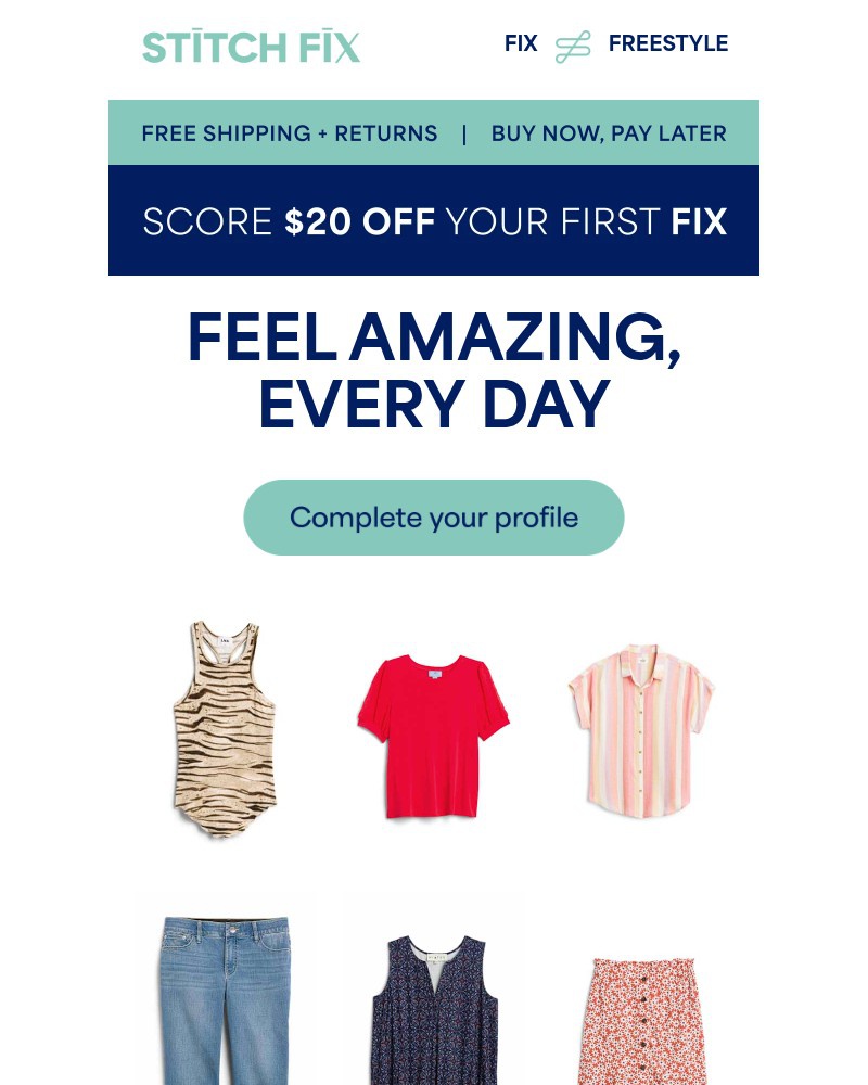 Screenshot of email sent to a Stitch Fix Cart abandoner
