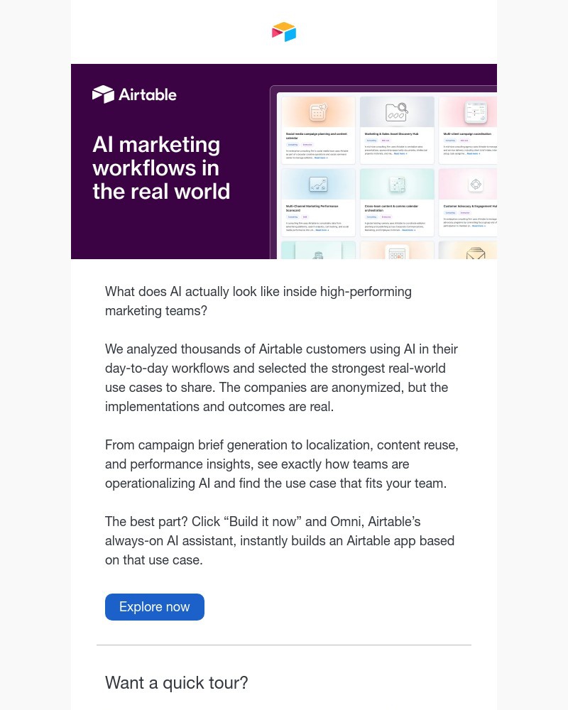 Screenshot of email sent to a Airtable Registered user