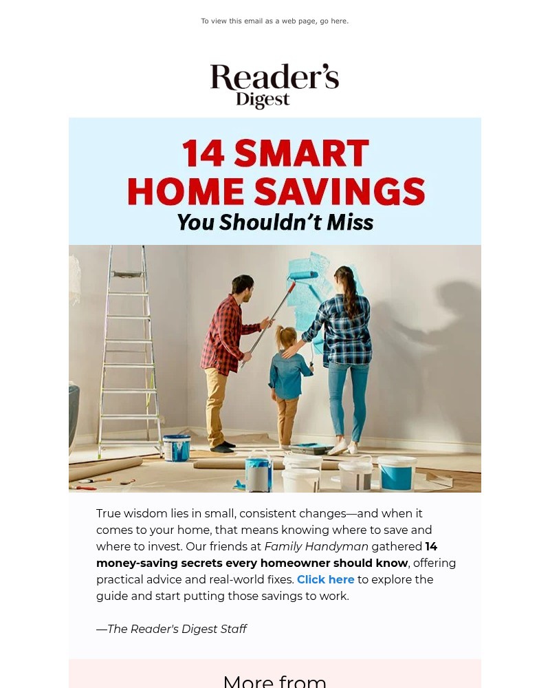 Screenshot of email sent to a Reader’s Digest Newsletter subscriber