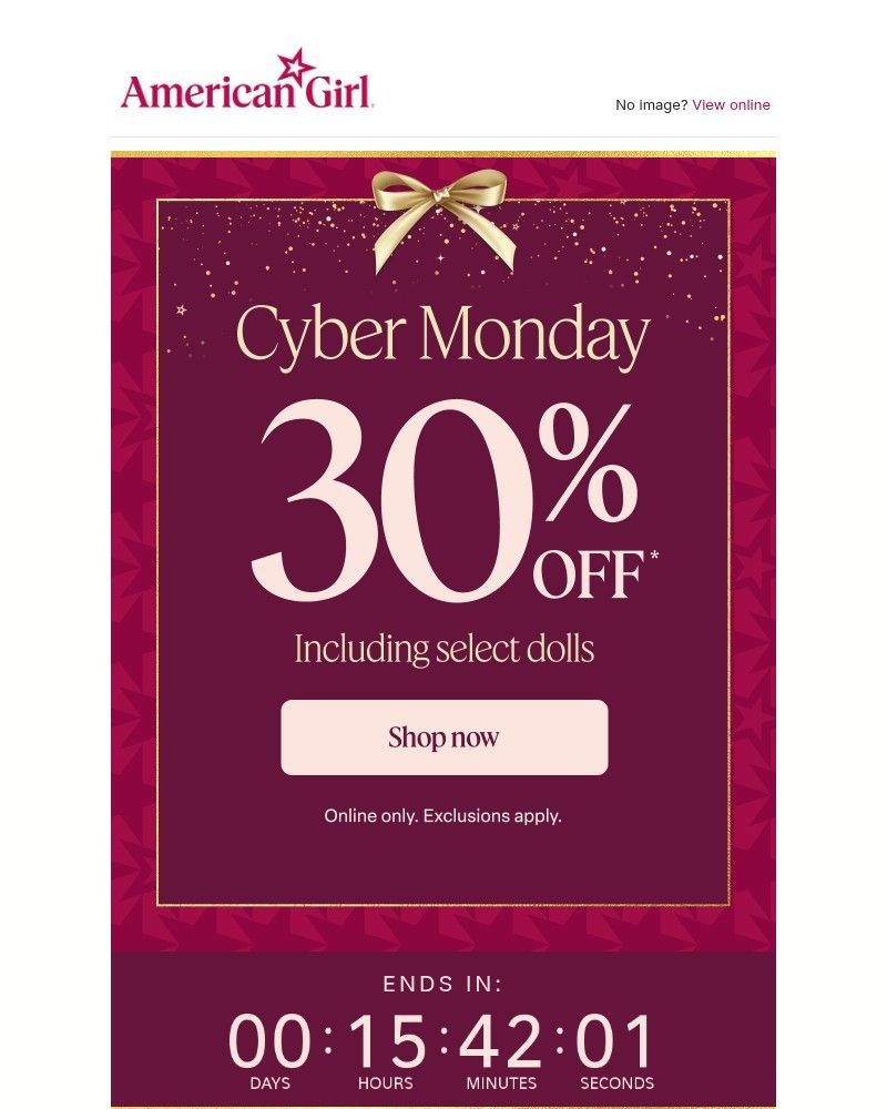 Screenshot of email with subject /media/emails/cyber-monday-30-offincluding-fave-dolls-60722b-cropped-afd5e0d4.jpg