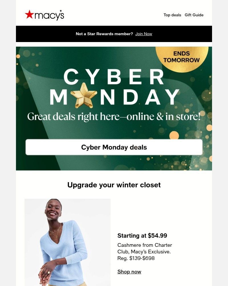 Screenshot of email with subject /media/emails/cyber-monday-ends-in-hours-69-puffer-jacket-30-off-tarte-more-9b317f-cropped-697e18d5.jpg