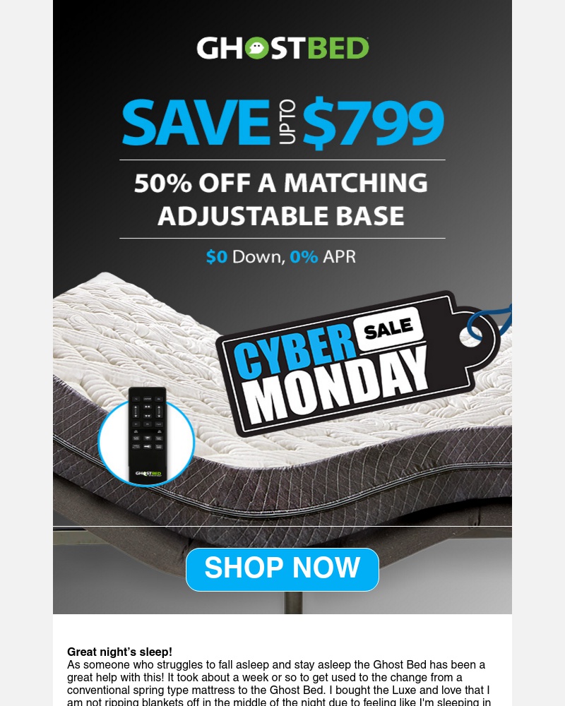 Screenshot of email with subject /media/emails/cyber-monday-sale-50-off-adjustable-base-with-ghostbed-luxe-purchase-cropped-5af53274.jpg