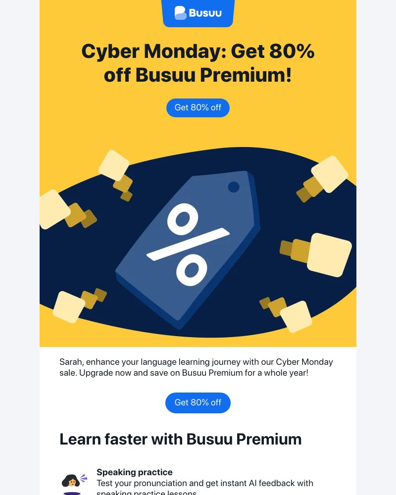 Screenshot of email sent to a Busuu Registered user