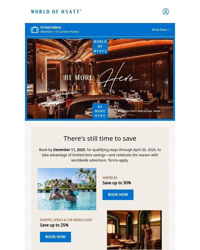 Screenshot of email sent to a Hyatt Hotels and Resorts Registered user