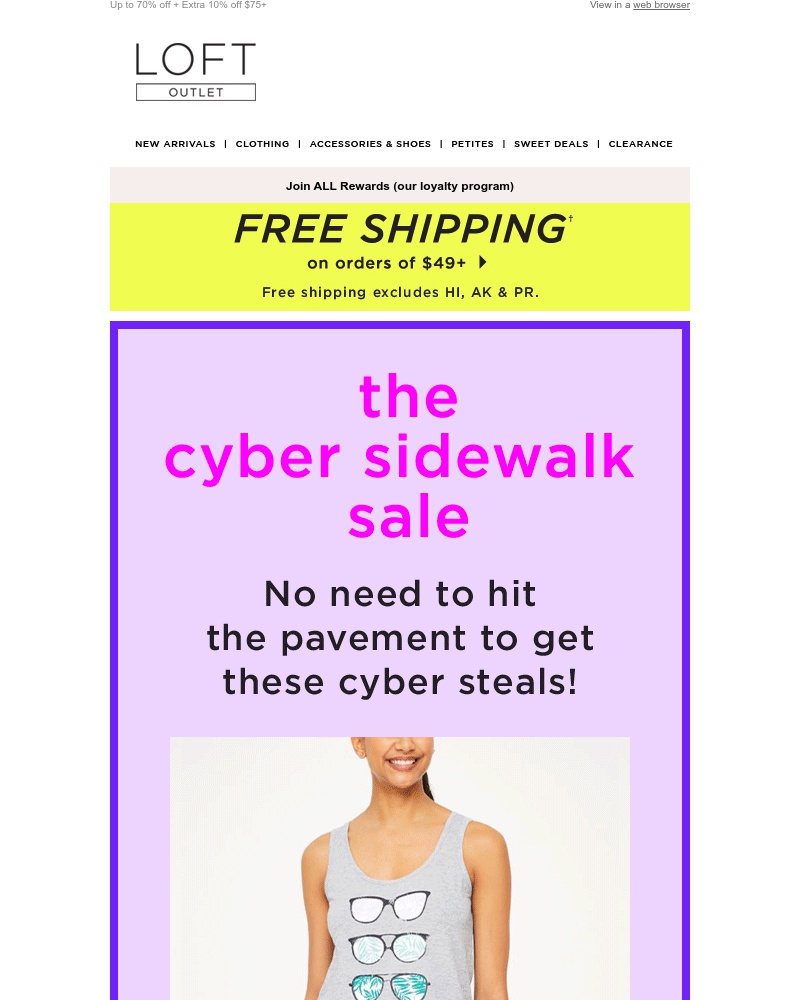 Screenshot of email with subject /media/emails/cyber-sidewalk-sale-699-tanks-999-shorts-1599-dresses-d79a90-cropped-627dad86.jpg