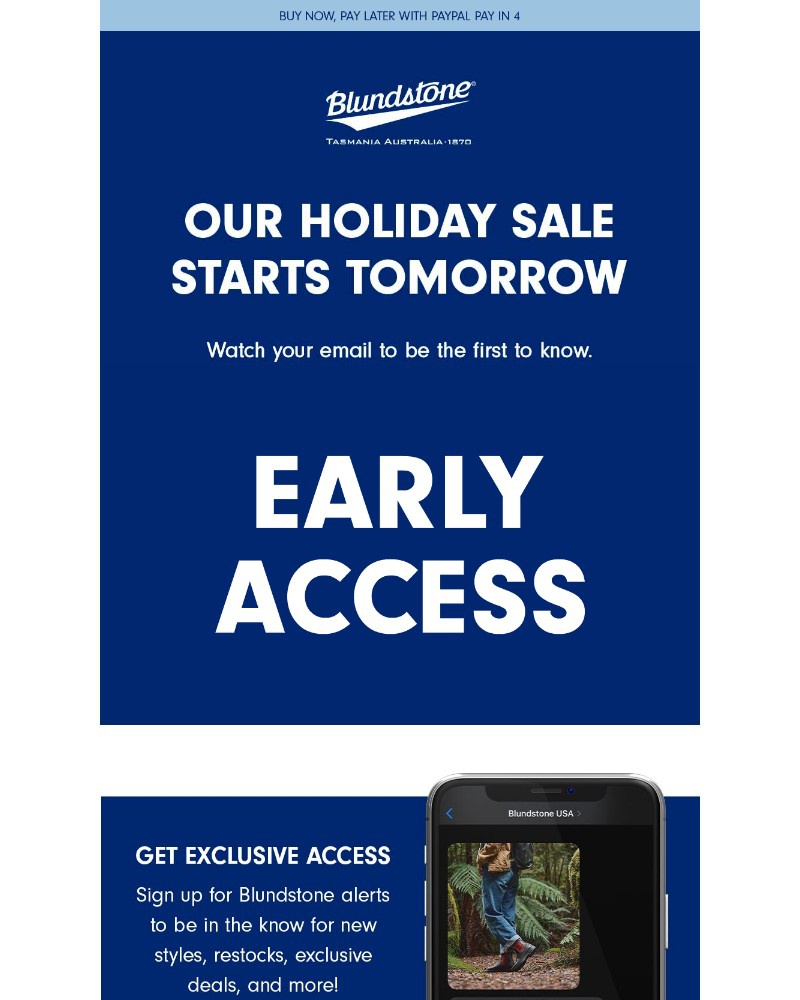 Screenshot of email sent to a Blundstone Newsletter subscriber