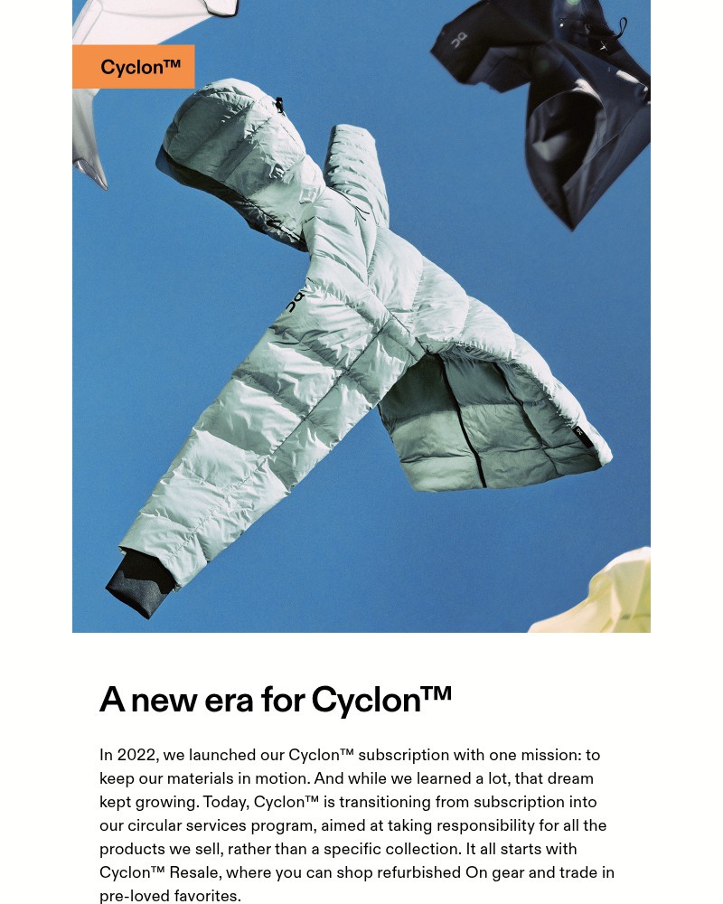 Screenshot of email sent to a On Newsletter subscriber