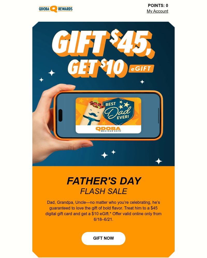 Screenshot of email sent to a Qdoba Registered user