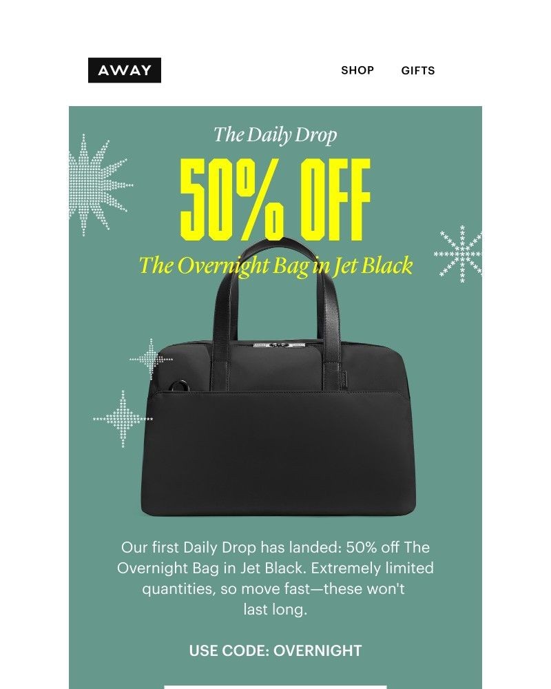 Screenshot of email with subject /media/emails/daily-drop-50-off-the-overnight-bag-f7ffab-cropped-77b3d202.jpg
