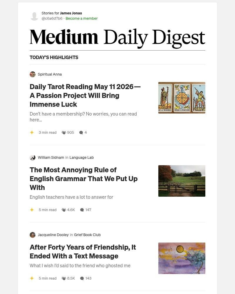 Screenshot of email with subject /media/emails/daily-tarot-reading-may-11-2026-a-passion-project-will-bring-immense-luck-spiritu_5RnnjbL.jpg