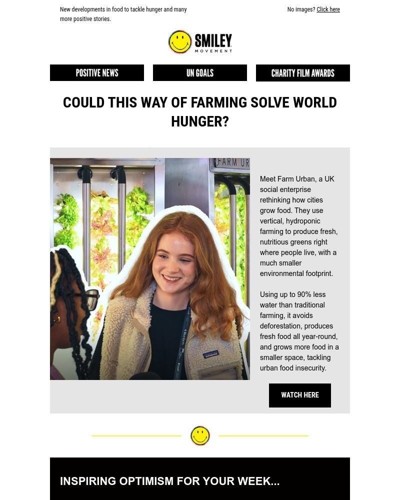 Screenshot of email sent to a Smiley Movement Newsletter subscriber