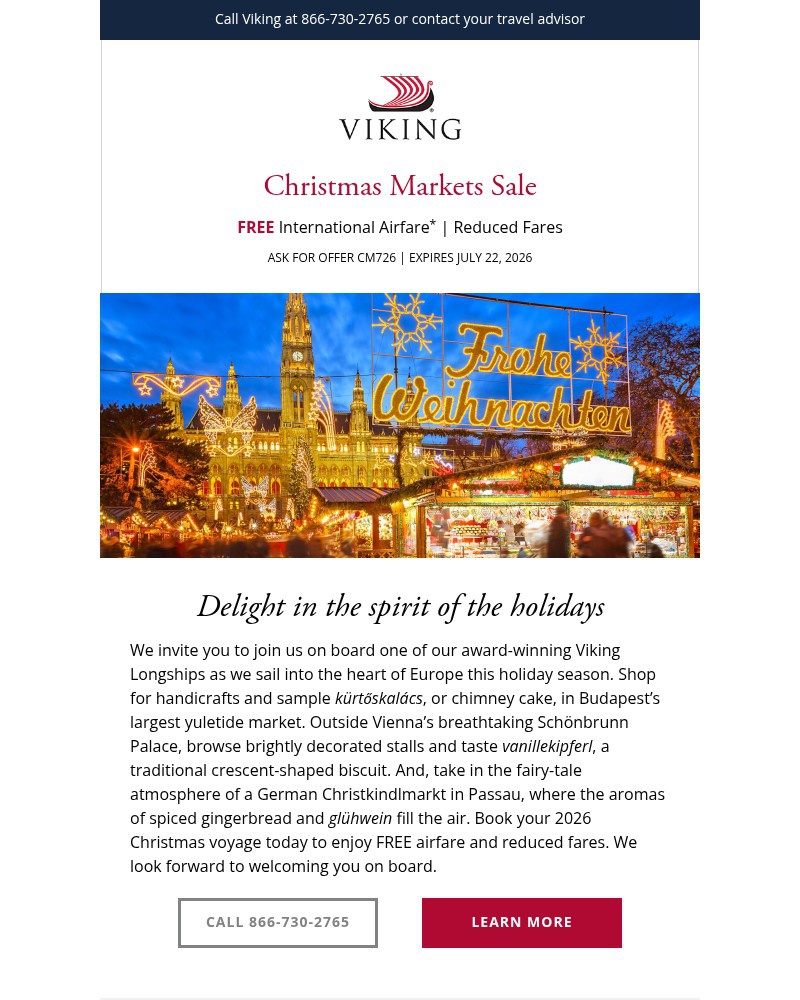 Screenshot of email sent to a Viking Cruises Newsletter subscriber