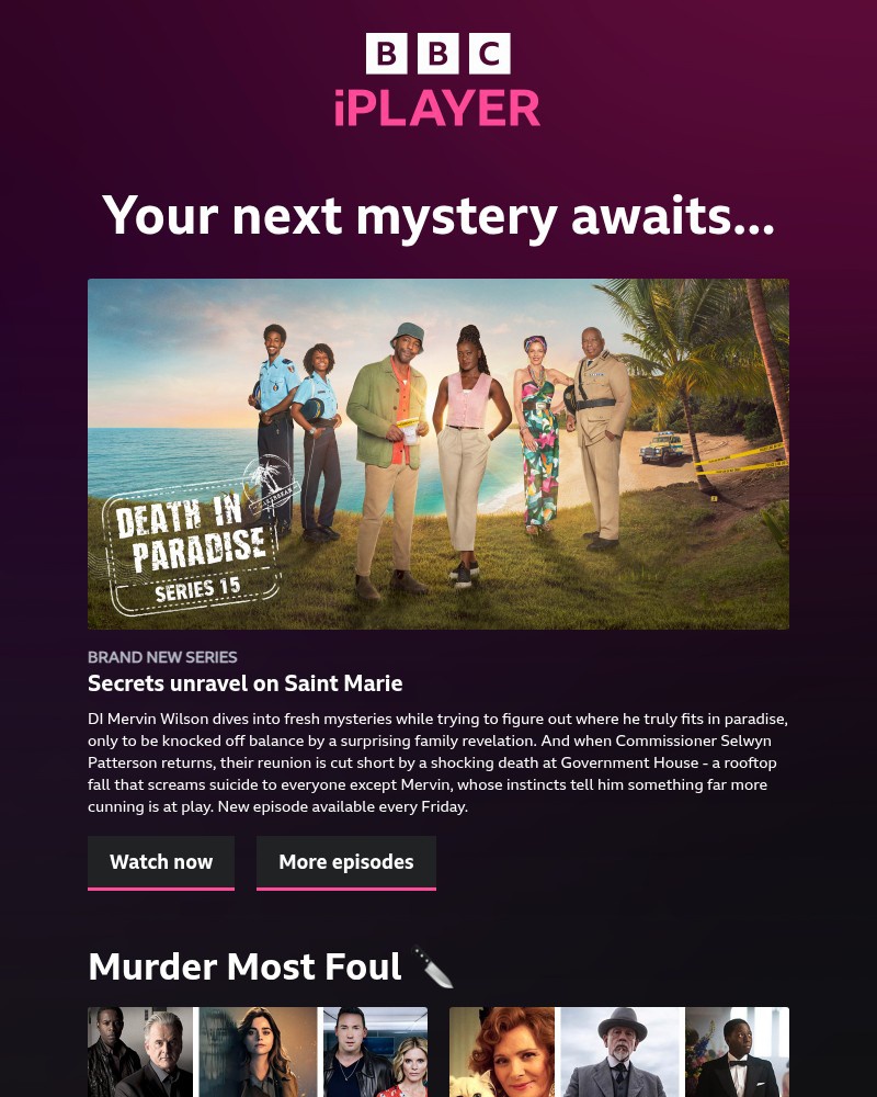 Screenshot of email sent to a BBC iPlayer Registered user